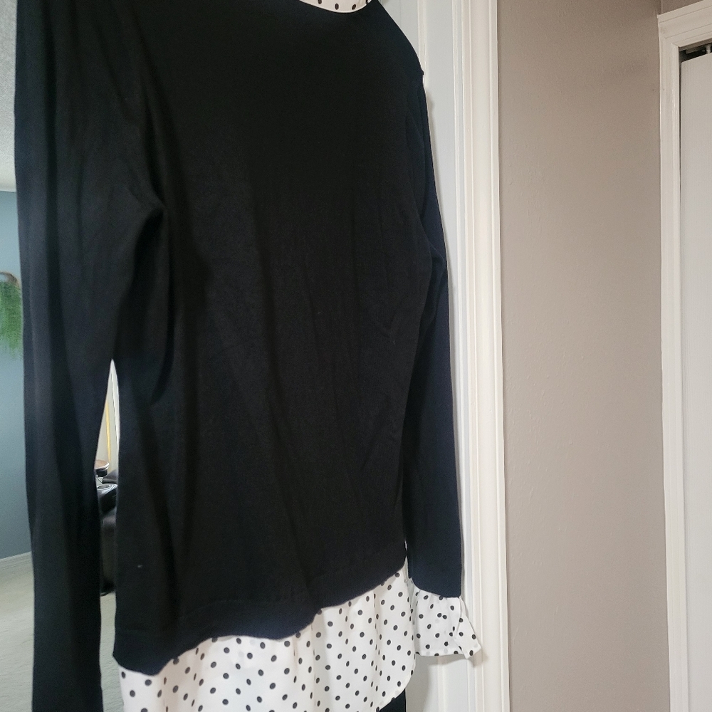 Adrianna Papell Black Sweater Top with Polka Dot Accents - Picture 5 of 8